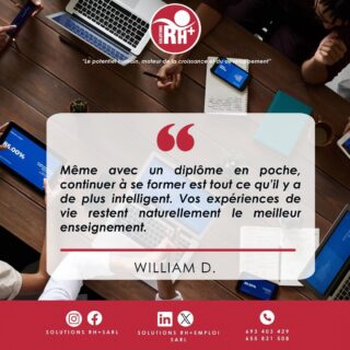 ☀️BONJOUR LUNDI !

✨La société SOLUTIONS RH+ Sarl vous souhaite une semaine performante dans votre milieu professionnel par ce conseil qui nous est donné par William.

#POTENTIELHUMAIN #ressourceshumaines #RH #MONDAYMOTIVATION  #quote 

☀️HELLO MONDAY !

✨SOLUTIONS RH+ Sarl wishes you a successful week in your workplace with this advice from William.

#HUMANPOTENTIAL #humanresources #HR #MONDAYMOTIVATION #quote