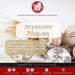 ✨L’entreprise SOLUTIONS RH+# SARL vous souhaite une heureuse fête de pacques ! 🐣🙏🏽

✨L’entreprise SOLUTIONS RH+ SARL wishes you a happy Easter! 🐣🙏🏽