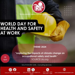✅ 28 Avril ➡️ Journée mondiale de la santé et la sécurité au travail 🦺⛑️

Thème : " L'exploitation des impacts du changement climatique sur la sécurité et la santé au travail "

La Journée mondiale de la santé et de la sécurité au travail est une journée  qui nous rappelle l'importance de placer la santé et la sécurité des travailleurs au premier plan de nos préoccupations .

 elle  vise à sensibiliser et à agir en faveur des conditions de travail sûres et saines pour tous, afin de prévenir les accidents, les maladies professionnelles et de promouvoir le bien-être des travailleurs dans le monde entier.

Cette journée offre l'occasion de réfléchir aux défis persistants en matière de santé et de sécurité au travail, ainsi qu'aux progrès réalisés dans ce domaine .

#securiteautravail 
#santeautravail 

___________

✅ 28 April ➡️ World Day for Safety and
Health at Work. 🦺⛑️

It is a day to remind ourselves of the importance of putting the health and safety of workers at the forefront of our concerns.

 It aims to raise awareness and take action in favor of safe and healthy working conditions for all, in order to prevent accidents and occupational illness and promote the well-being of workers worldwide.

The day provides an opportunity to reflect on the continuing challenges facing health and safety at work, and the progress made in this area.

#securityfirst 
#healthyworkplace